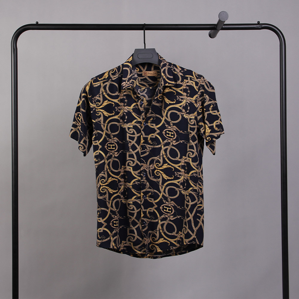 پیراهن هاوایی مدلhermes سرمه ای 